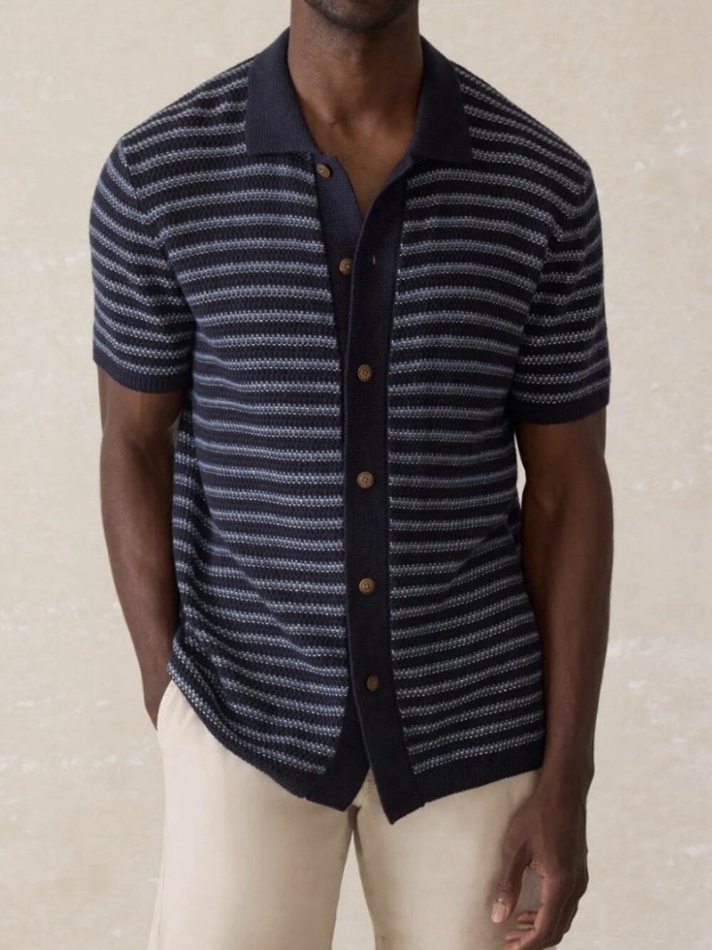 NWT FAHERTY Brand men’s s/s button Sweater Shirt sz S/M/L Northern Depths Stripe